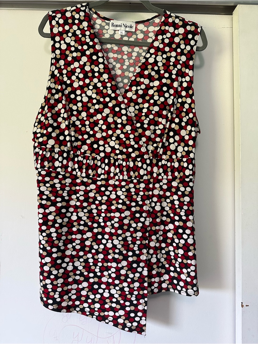 Ronni Nicole Red Black and White Polka Dot Sleeveless Wrap Camisole